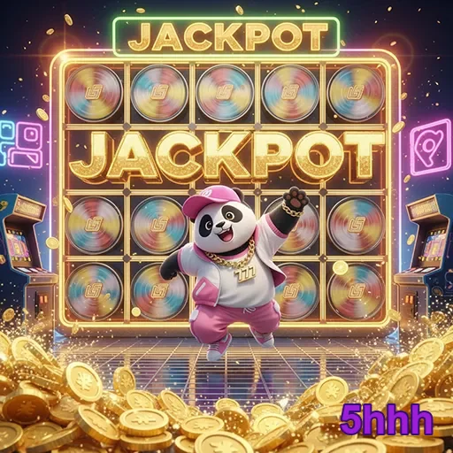 Panda ganhando no jackpot, uma imagem divertida do site 5hhh que destaca alegria e sorte.
