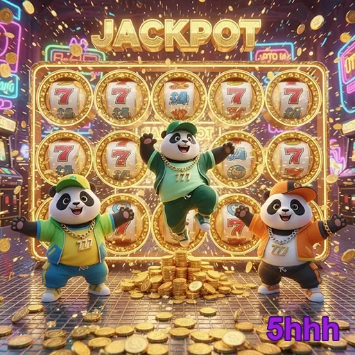 Imagem do jogo de slot Pandas Jackpot no site 5hhh, mostrando pandas e símbolos de sorte.