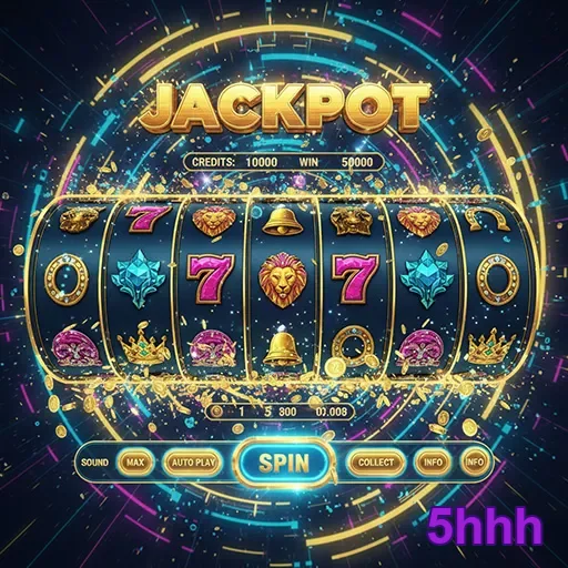 Máquina caça-níqueis Jackpot no site 5hhh, com símbolos coloridos e chance de ganhar grandes prêmios.
